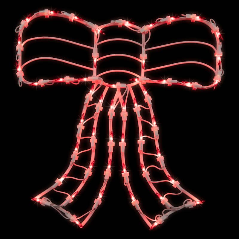 Lighted Bow Window Silhouette Christmas Decoration - 14" - Red Lights
