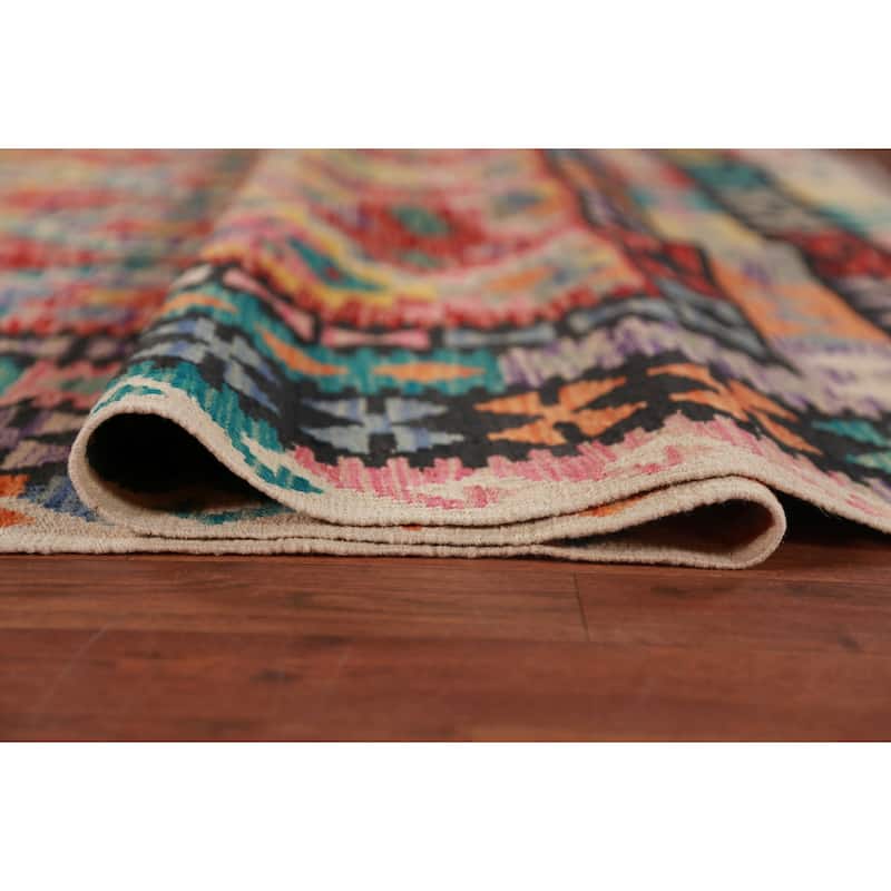 Reversible Kilim Oriental Area Rug Flatweave Geometric Wool Carpet - 9'11"x 13'0"
