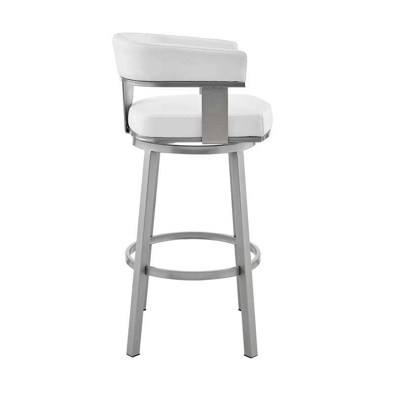 Jack 30 Inch Bar Height Stool, Swivel Chair, Vegan Faux Leather, White