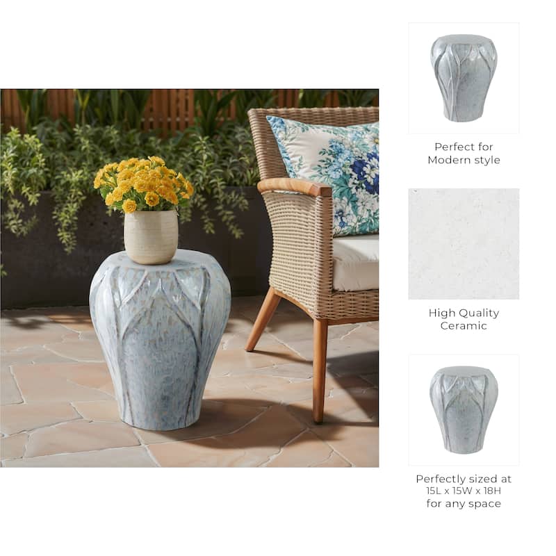 Ceramic Garden Stool Textured Glaze Modern Accent - 18" Ivory