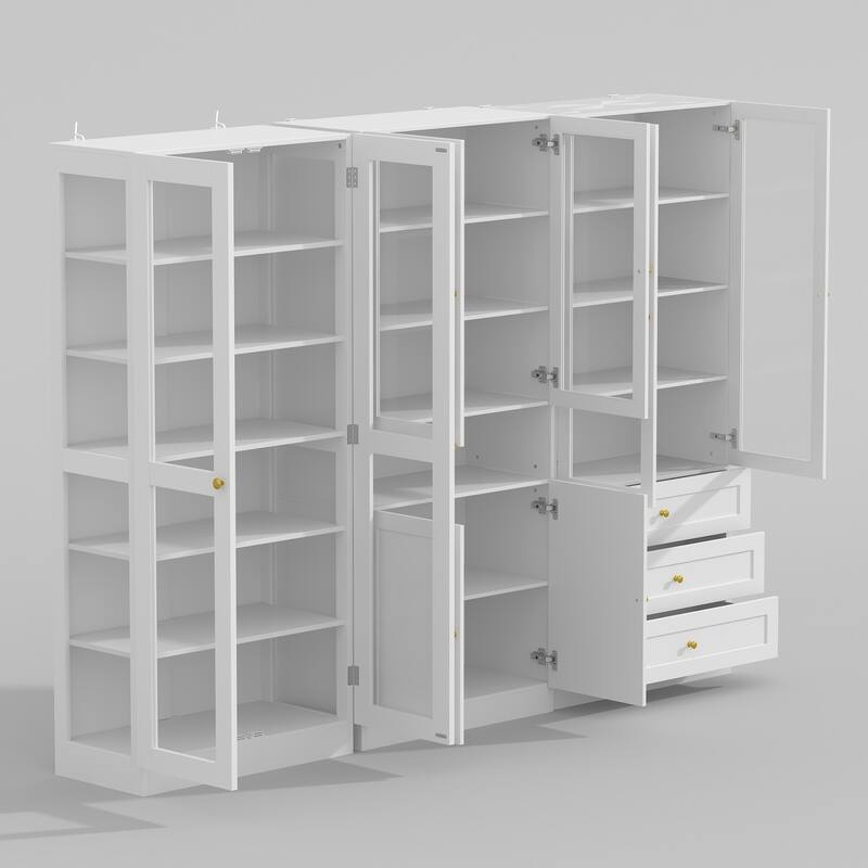 Bookcase Display Cupboard Curio Cabinet 2 Glass Door White Lacquer - 70.9"Hx31.5"W