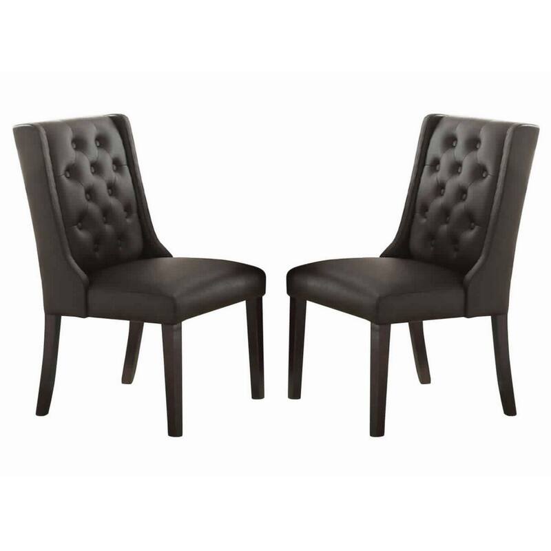 Black/Black Faux Leather Upholstered Wood Frame Dining Chair, Set of 2, Sturdy Dining Chair for Dining Rooms - 24.6