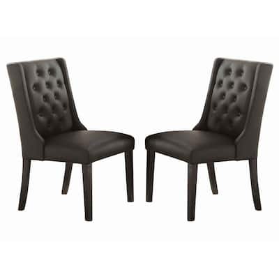 Black/Black Faux Leather Upholstered Wood Frame Dining Chair, Set of 2, Sturdy Dining Chair for Dining Rooms - 24.6
