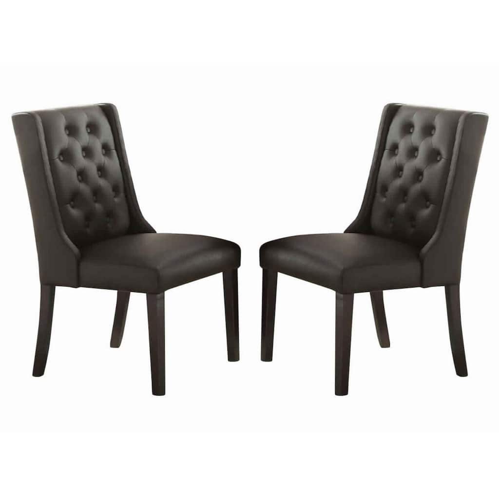 Black/Black Faux Leather Upholstered Wood Frame Dining Chair, Set of 2, Sturdy Dining Chair for Dining Rooms - 24.6