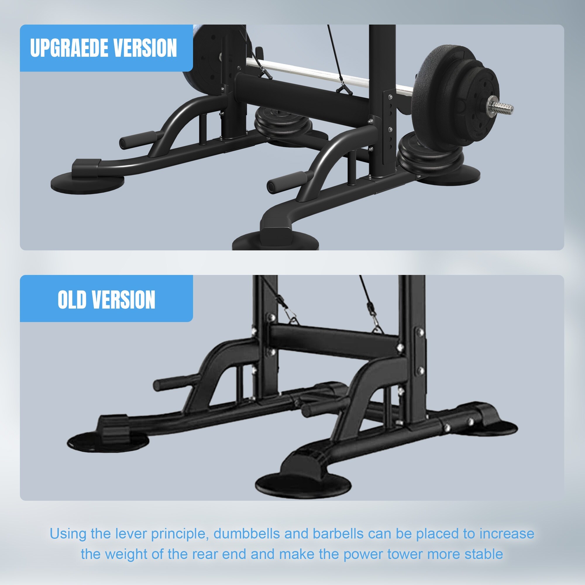 Home Gym Power Tower Multi Functional Strength Training Fitness Equipment With Weight Rack Barbell Stand Black