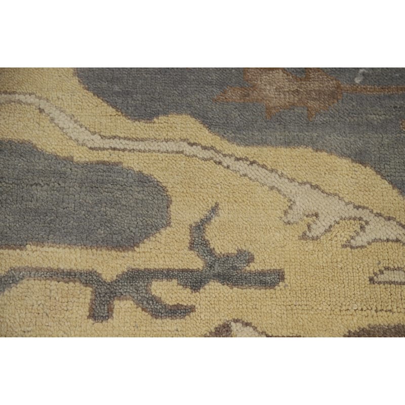 Gray Oushak Indian Large Rug Handmade Gray Floral Wool Carpet - 11'10" x 14'9"