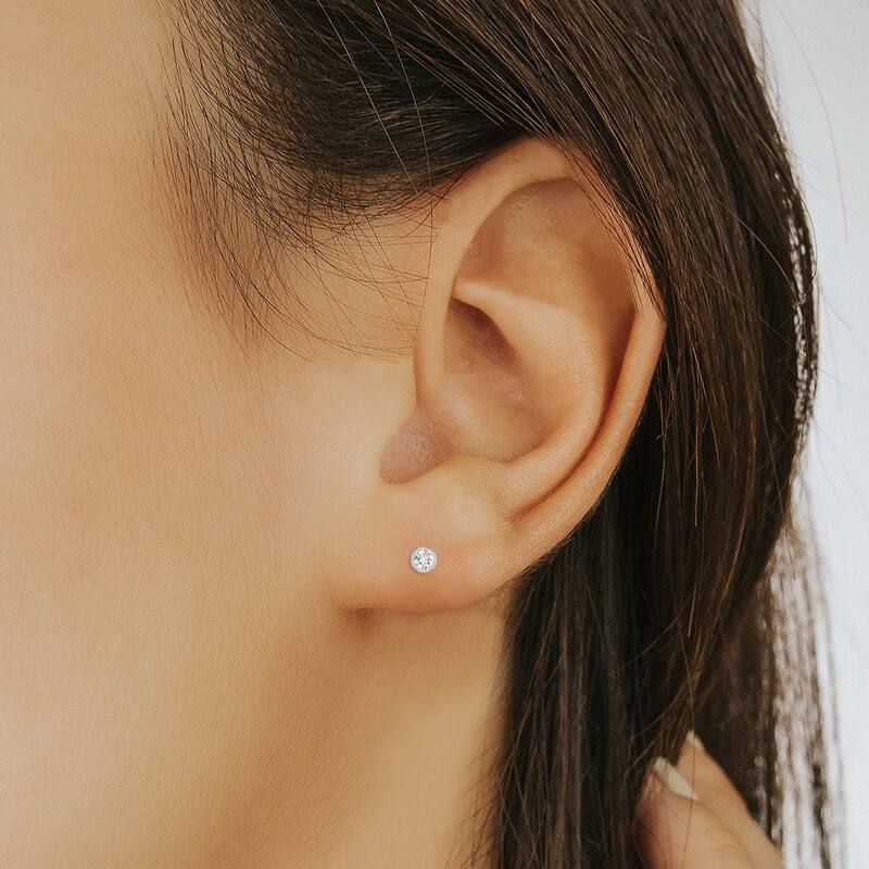 Marquee Lab Grown 1 Carat Round Bezel Set Solitaire Diamond Earrings in 14K White Gold
