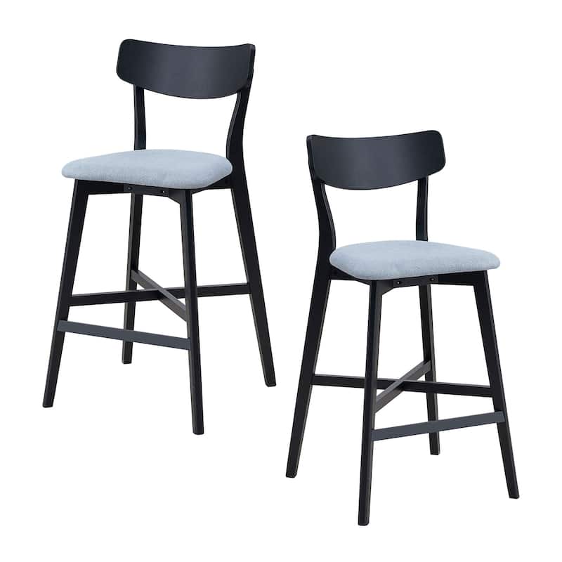 Wooden Bar Chairs Set of 2, Upholstered Kitchen Island Chairs with Footrest, Counter Height Bar Stools with Backrest