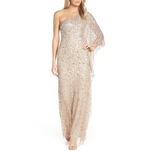 adrianna papell one shoulder sequin dress champagne