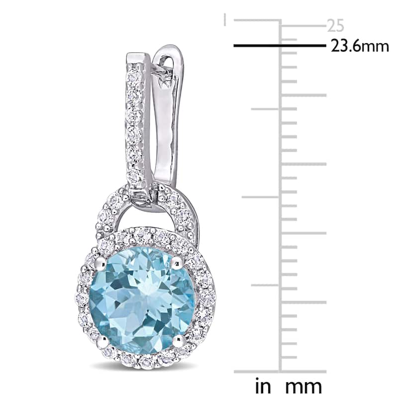 Miadora Sterling Silver Sky-Blue and White Topaz Halo Dangle Cuff Earrings - 23.6 mm x 10.7 mm x 9.1 mm