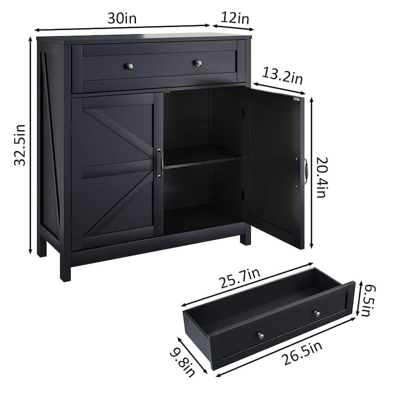 Farmhouse Buffet Cabinet with Barn Doors, Drawer & Adjustable Shelf, Storage for Kitchen & Entryway