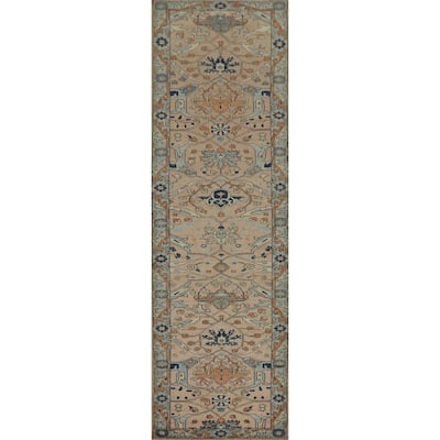 Hand Knotted Oriental 100% Wool Carpet Traditional All-Over Pink Ziegler Runner Rug - 13' 8'' X 3' 1''