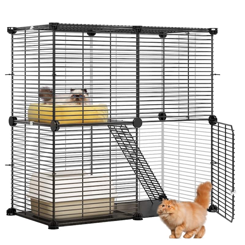 Moasis Reinforced 2-layer Metal Pet Cage with Doors, Ladder - 14"D Reinforced