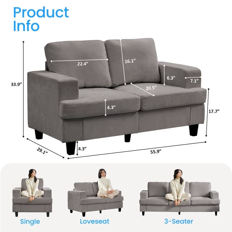 Mixoy W56"Loveseat Sectional Sofa,Chenille Fabric Cloud Sleeper Comfy Upholstered 2-Seater Couches