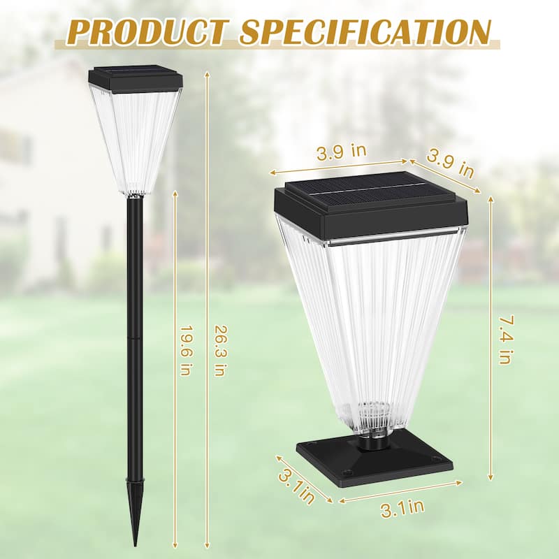 Solar Post Cap Lights 2 Pack, 2 Mode Bright - 2PCS