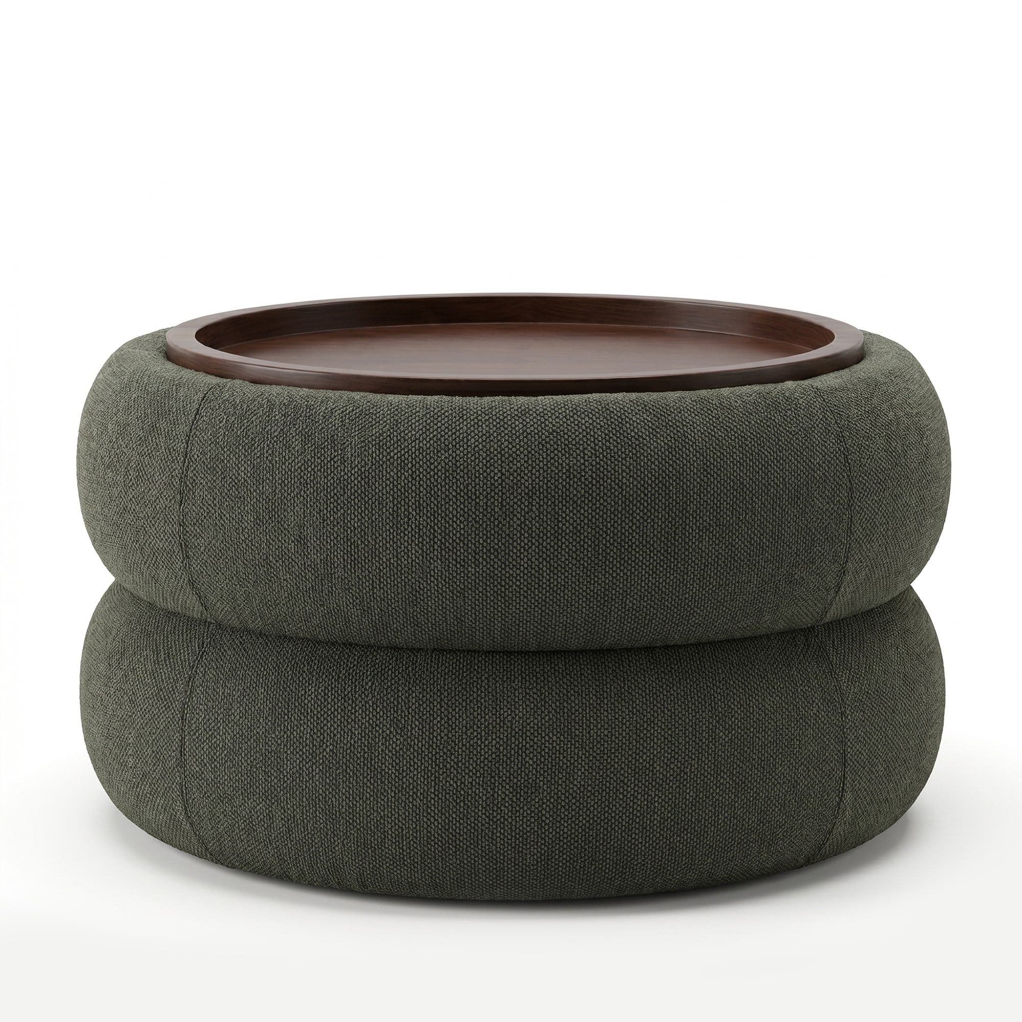 A 29-inch modern-style double-layer round wooden tray Ottoman with Storage