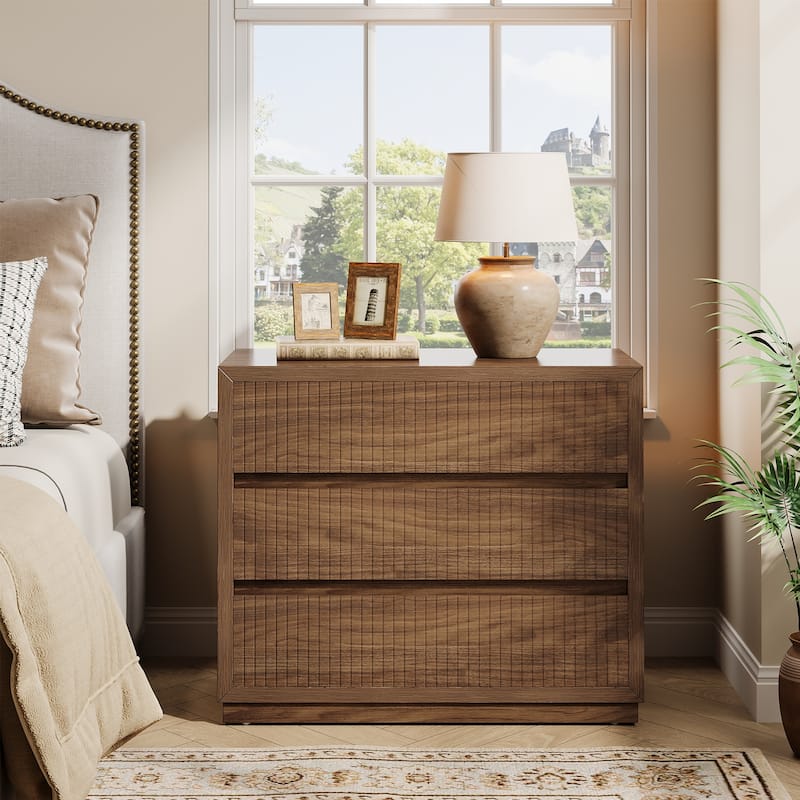 31-inch Wide Farmhouse Nightstand with 3 Drawers