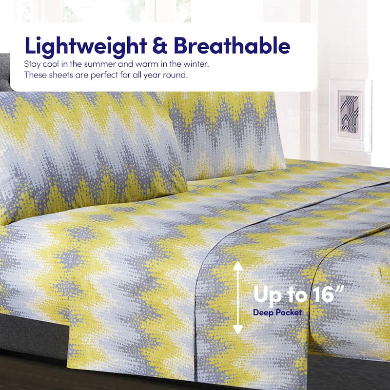 Malibu 4-Piece Patterned Deep Pocket Sheet Set.