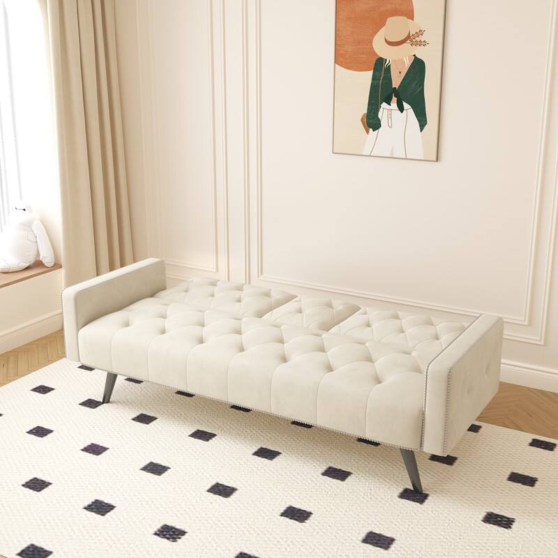 72 inch Velvet Sofa Bed With Two Cup Holders