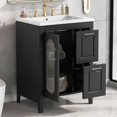 24" Bathroom Wood Vanity Cabinet with Sink, 2 Drawers and Door