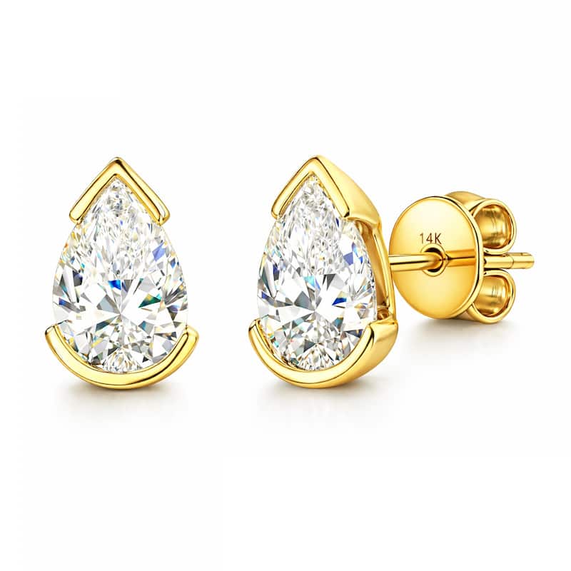 Auriya 14k Gold Lab Grown Pear Diamond Stud Earrings 0.50 to 8.00 ct. tw. Push-Back (F-G VS) - White - Yellow - 4