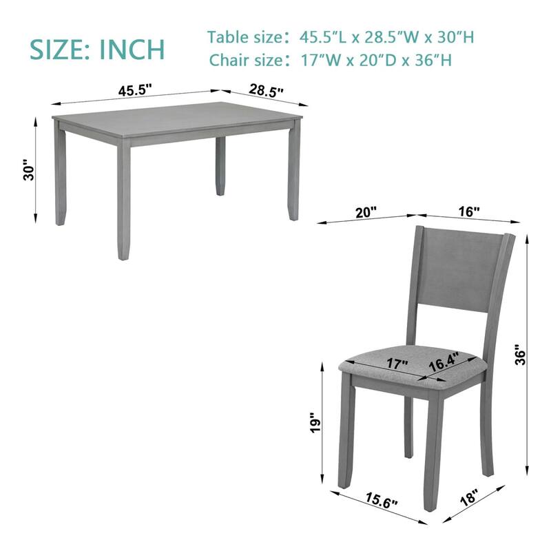 5 Piece Modern Dining Set with Rectangular Wooden Dining Table and 4 Upholstered Chairs