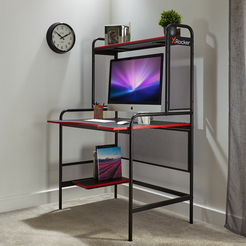 X Rocker iCarus Metal Gaming Desk with Shelves