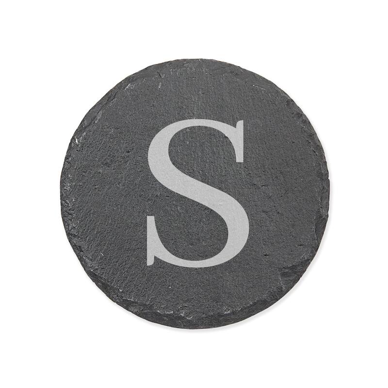 Personalized Letter Round Slate Coaster - 1 piece - S - Slate