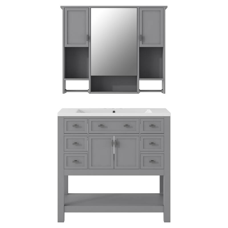 Solid Wood Bathroom Vanity with Top Sink with Towels Bar - 36'' x 18''