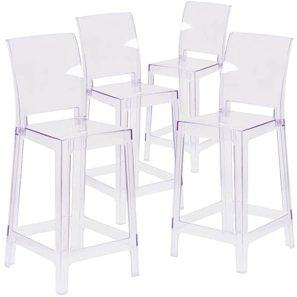 Shop 4pk Counter Stool With Square Back In Transparent Crystal Wedding Chairs On Sale Overstock 27085574