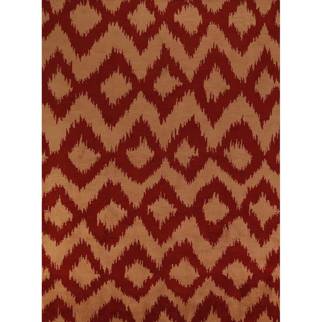 Hand Knotted Oriental 100% Wool Carpet Modern Geometric Oranges & Rust Moroccan Area Rug - 11' 8'' X 8' 10''