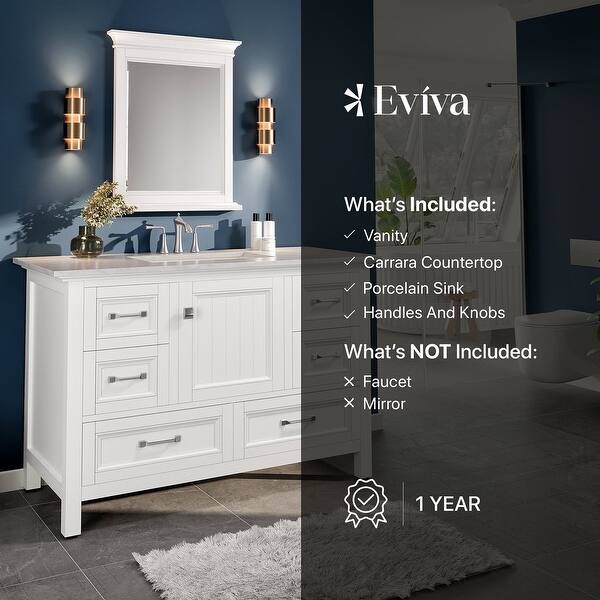 Eviva Britney 42 in. W x 22 in. D White Bathroom Vanity with Carrara Quartz Top and Undermount Sink