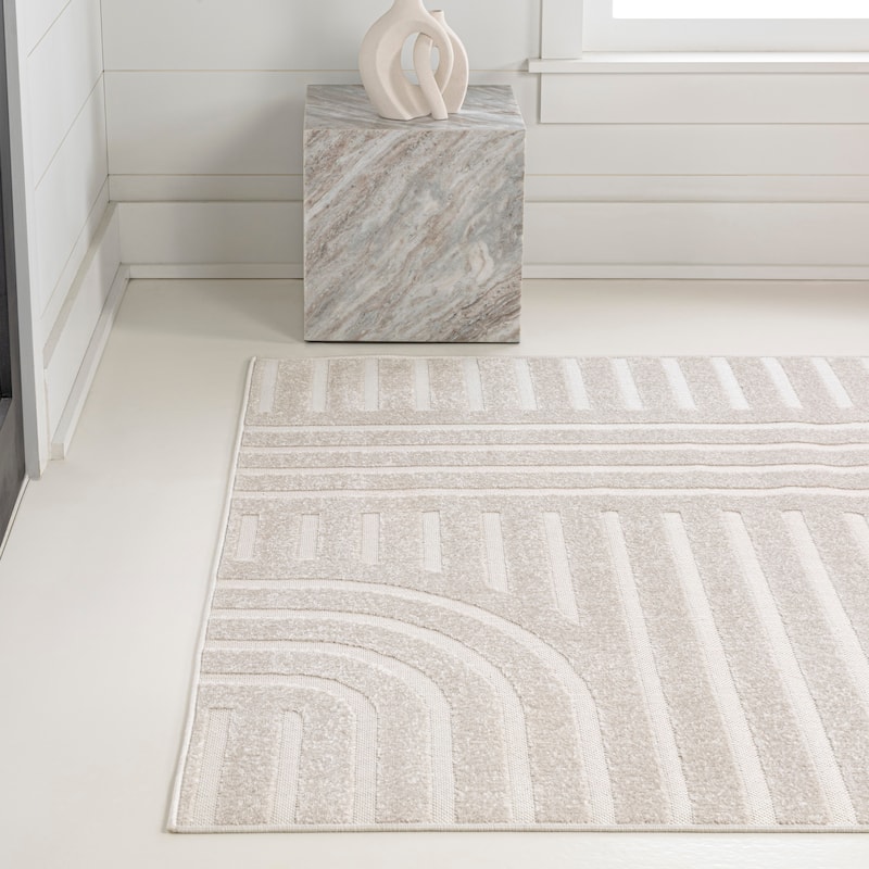 JONATHAN Y Finn High-Low MidCentury Modern Arch Stripe Two-Tone Indoor/Outdoor Rug