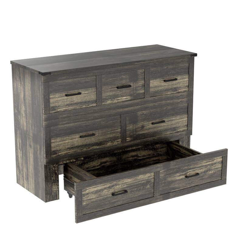 Queen/Full Size Murphy Cabinet Bed - Foldable Platform Bed with Charging Station & Large Storage Drawer