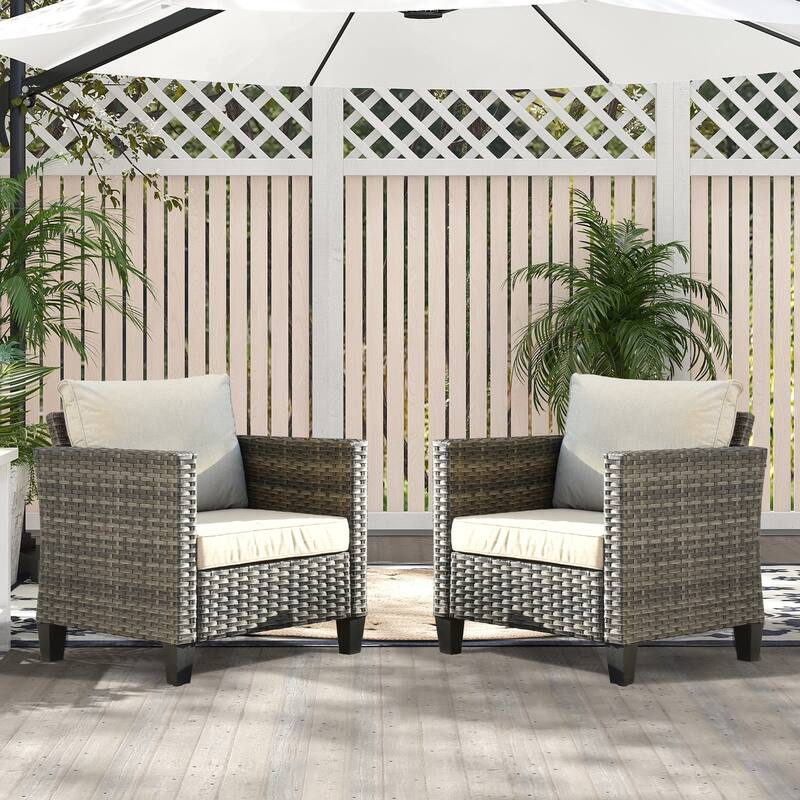 XIZZI 2-piece Patio Rattan Wicker Chair Set with Cushions - Beige