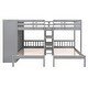 preview thumbnail 6 of 8, Gray Full-Over-Twin-Twin Triple Bunk Bed w/ Shelves, Solid Wood Bunk Bed Frame with Wardrobe, Mirror & Drawers for 3 kids Teens