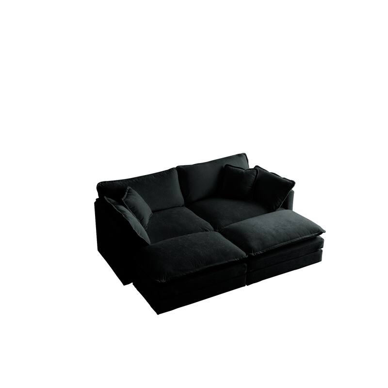 Modern Sectional Sofa Set with Chenille Upholstery and Thick Cushions for Living Room and Guest Room