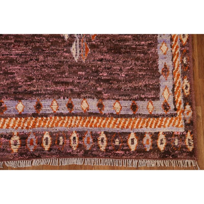 Hand Knotted Oriental 100% Wool Carpet Modern Geometric Pink Moroccan Area Rug - 8' 1'' X 5' 8''