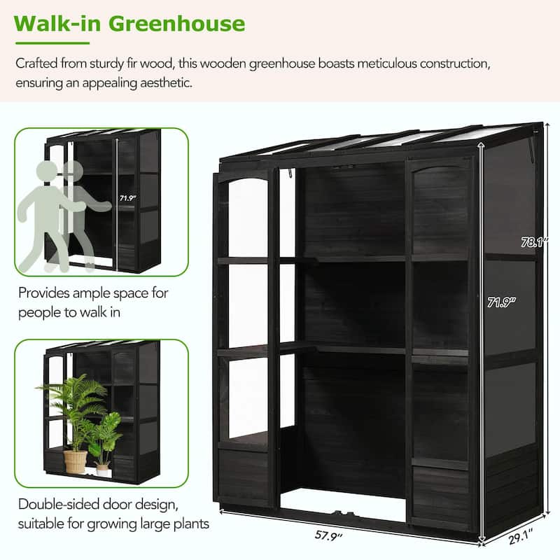Walk-in Outdoor Greenhouse with 4 Skylights and Folding Shelves
