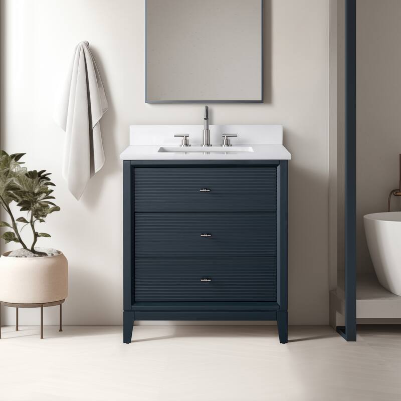 Vanity Art 30" Freestanding Bathroom Vanity with Engineered Marble Top and Sink