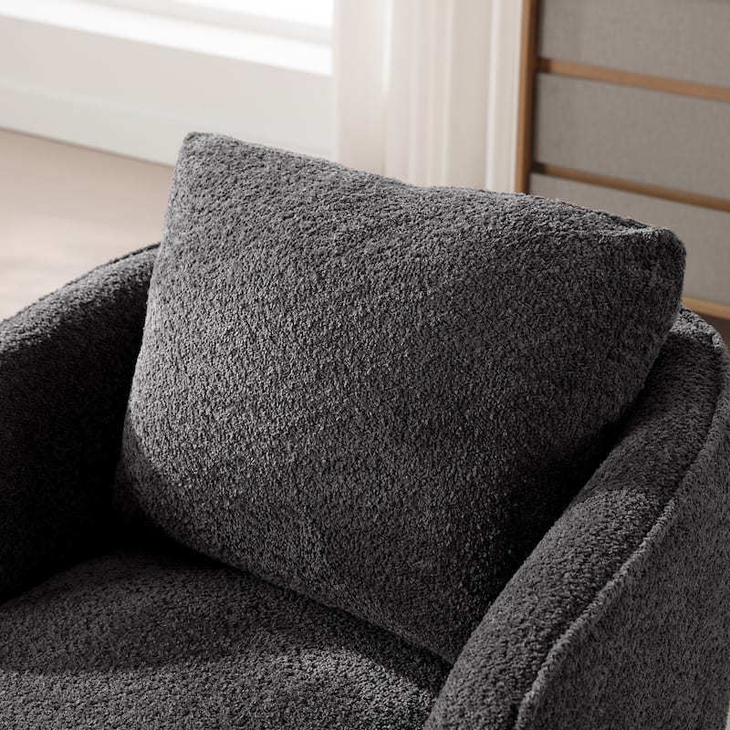 Boucle Fabric Upholstered Swivel Barrel Armchair With Pillow