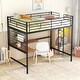 preview thumbnail 3 of 8, Black Full Size Metal Loft Bed with Desk, Ladder & Grid