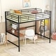 preview thumbnail 3 of 8, Full Size Metal Loft Bed with Integrated Desk and Decorative Grid ,Sturdy Construction, Clean-Line Design