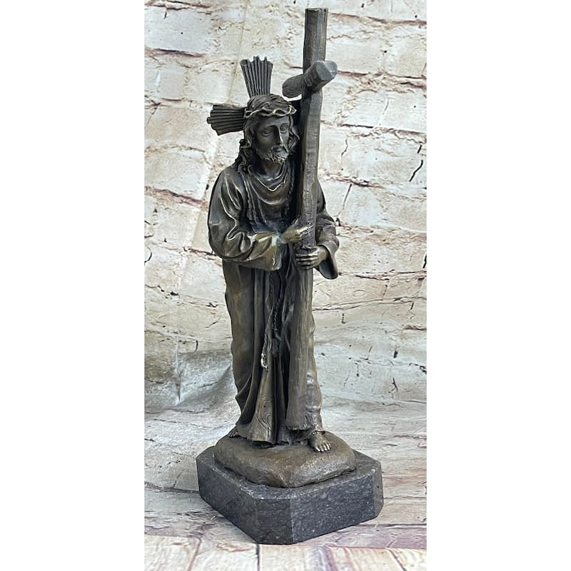 Signed Original Valli Jesus Christ Forced To Carry Cross Bronze Statue Sculpture
