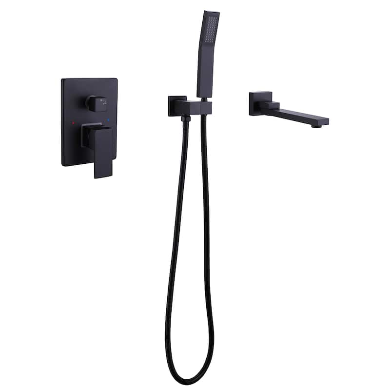 Solid Brass Wall Mounted Roman Tub Faucet with Swivel Tub Spout and Rough-in Valve - Matte Black