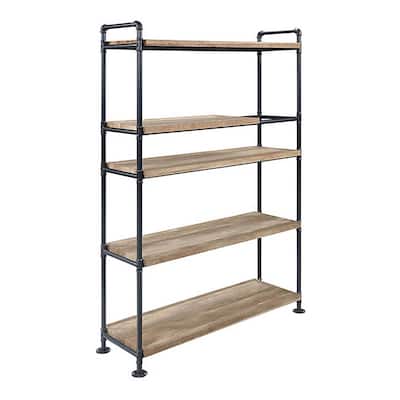 Mankato Oak and Sandy Black 5-Shelf Bookshelf