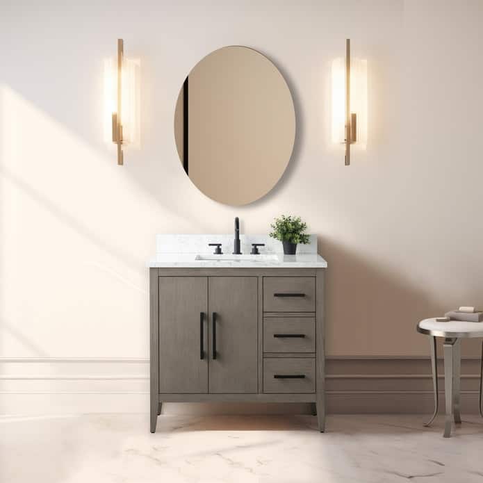 Vanity Art 36" Single Sink Bathroom Vanity Cabinet with Engineered Marble Countertop - 36"/Matte Black Handle - Driftwood Gray