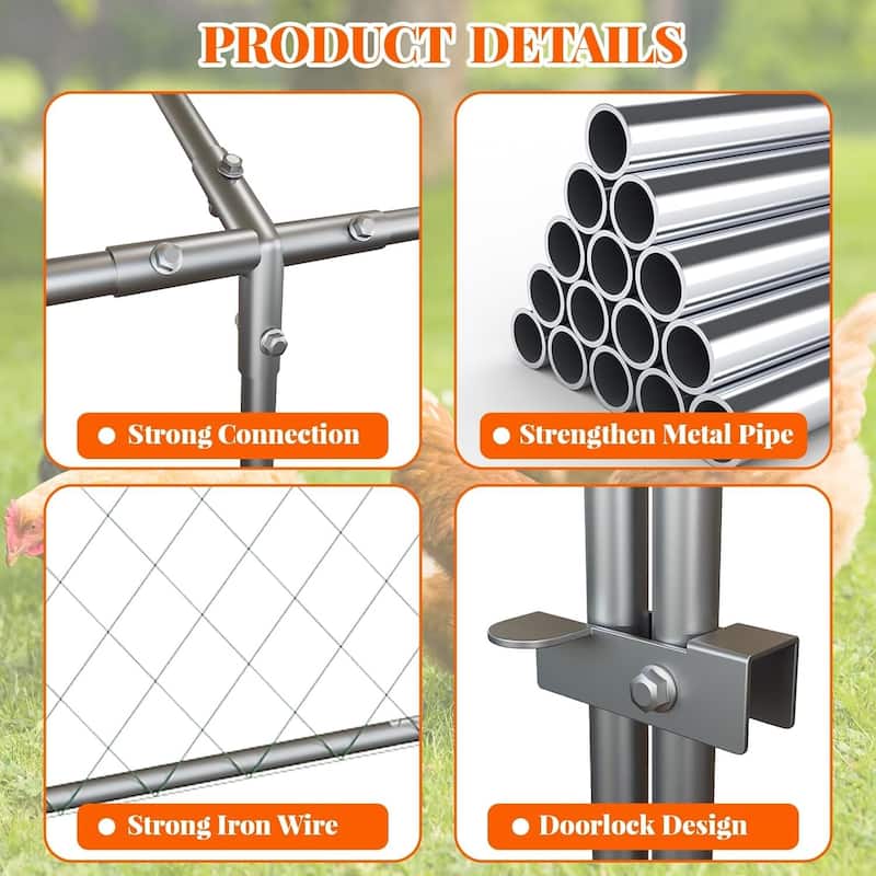 Heavy Duty Large Metal Chicken Coop, Walk-in Poultry Run with Lockable Door