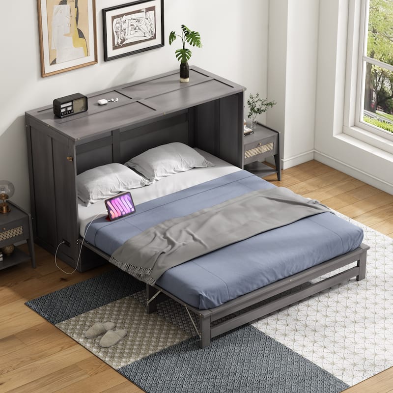 Roomfitters Queen Murphy Wall Bed with Built-In Charging Station and USB Port