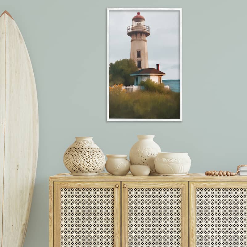 Stupell Scenic Summer Lighthouse View Framed Giclee Art Design By Elizabeth Medley